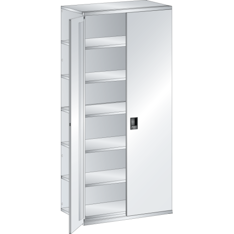 LISTA - Rayonnage universel L1006 unité annexe (LxPxH) 1000x350x2200mm 7 rayons lisse (80kg), 1 porte battante verrouillable Gris clair RAL 7035