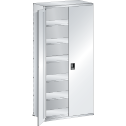 LISTA - Rayonnage universel L1006 unité de base (LxPxH) 1000x500x2200mm 7 rayons lisse (160kg), 1 porte battante verrouillable Gris clair RAL 7035