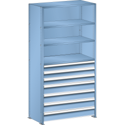 LISTA - Rayonnage universel L1006 unité de base (LxPxH) 1000x500x2000mm 4 rayons lisse (160kg), 7 tiroirs (50kg) Bleu clair RAL 5012