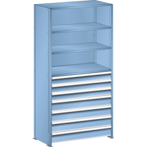 LISTA - Rayonnage universel L1006 unité de base (LxPxH) 1000x500x2000mm 4 rayons lisse (160kg), 7 tiroirs (50kg) Bleu clair RAL 5012