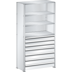 LISTA - Rayonnage universel L1006 unité de base (LxPxH) 1000x500x2000mm 4 rayons lisse (160kg), 7 tiroirs (50kg) Gris clair RAL 7035