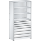LISTA - Rayonnage universel L1006 unité de base (LxPxH) 1000x500x2000mm 4 rayons lisse (160kg), 7 tiroirs (50kg) Gris clair RAL 7035