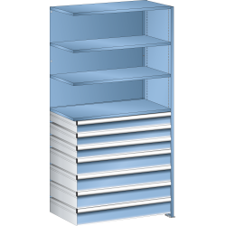 LISTA - Rayonnage universel L1006 unité annexe (LxPxH) 1000x500x2000mm 4 rayons lisse (160kg), 7 tiroirs (50kg) Bleu clair RAL 5012