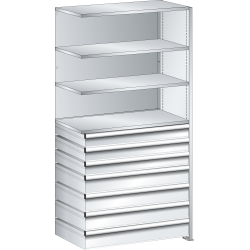 LISTA - Rayonnage universel L1006 unité annexe (LxPxH) 1000x500x2000mm 4 rayons lisse (160kg), 7 tiroirs (50kg) Gris clair RAL 7035