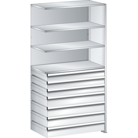 LISTA - Rayonnage universel L1006 unité annexe (LxPxH) 1000x500x2000mm 4 rayons lisse (160kg), 7 tiroirs (50kg) Gris clair RAL 7035