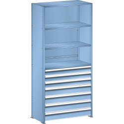 LISTA - Rayonnage universel L1006 unité de base (LxPxH) 1000x500x2200mm 4 rayons lisse (160kg), 7 tiroirs (50kg) Bleu clair RAL 5012