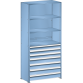 LISTA - Rayonnage universel L1006 unité de base (LxPxH) 1000x500x2200mm 4 rayons lisse (160kg), 7 tiroirs (50kg) Bleu clair RAL 5012