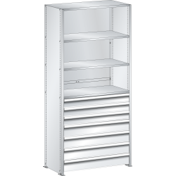 LISTA - Rayonnage universel L1006 unité de base (LxPxH) 1000x500x2200mm 4 rayons lisse (160kg), 7 tiroirs (50kg) Gris clair RAL 7035