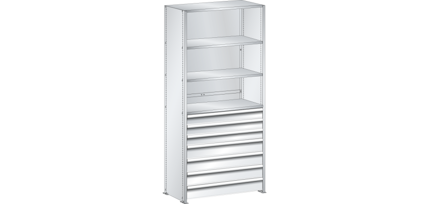 Lista - Rayonnage universel L1006 4 étagères lisses + 7 tiroirs