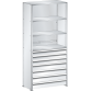 LISTA - Rayonnage universel L1006 unité de base (LxPxH) 1000x500x2200mm 4 rayons lisse (160kg), 7 tiroirs (50kg) Gris clair RAL 7035