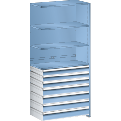 LISTA - Rayonnage universel L1006 unité annexe (LxPxH) 1000x500x2200mm 4 rayons lisse (160kg), 7 tiroirs (50kg) Bleu clair RAL 5012