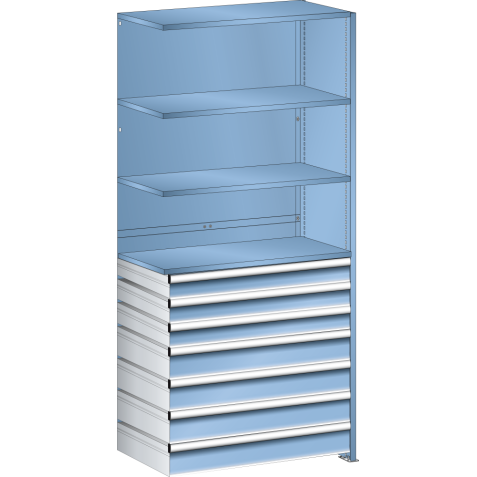 LISTA - Rayonnage universel L1006 unité annexe (LxPxH) 1000x500x2200mm 4 rayons lisse (160kg), 7 tiroirs (50kg) Bleu clair RAL 5012