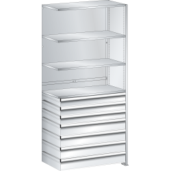 LISTA - Rayonnage universel L1006 unité annexe (LxPxH) 1000x500x2200mm 4 rayons lisse (160kg), 7 tiroirs (50kg) Gris clair RAL 7035