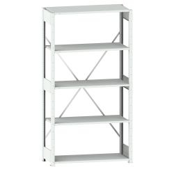 LISTA - Rayonnage universel L1006 unité de base (LxPxH) 1000x400x2000mm 5 rayons à fentes (160kg) Gris clair RAL 7035