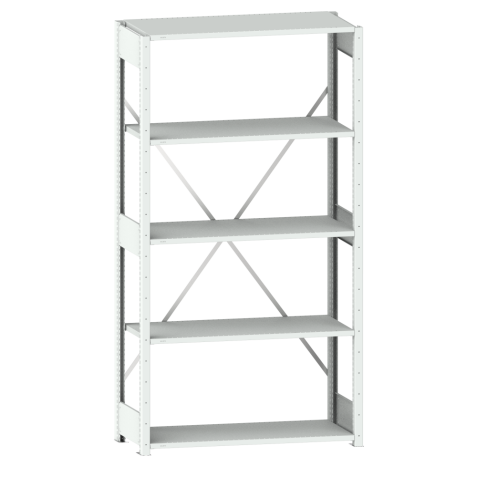 LISTA - Rayonnage universel L1006 unité de base (LxPxH) 1000x400x2000mm 5 rayons à fentes (160kg) Gris clair RAL 7035