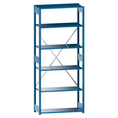 LISTA - Rayonnage universel L1006 unité de base (LxPxH) 1300x500x2500mm 6 rayons à fentes (160kg) Bleu clair RAL 5012