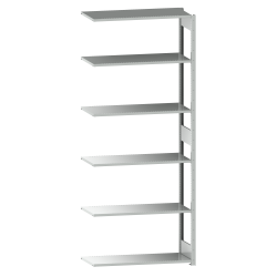 LISTA - Rayonnage universel L1006 unité annexe (LxPxH) 1300x500x2500mm 6 rayons à fentes (160kg) Gris clair RAL 7035
