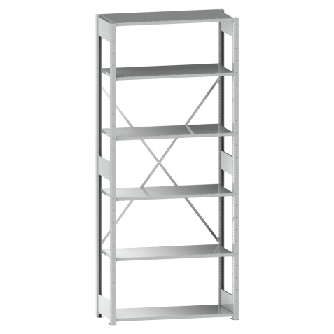 LISTA - Rayonnage universel L1006 unité de base (LxPxH) 1300x600x2500mm 6 rayons à fentes (160kg) Gris clair RAL 7035