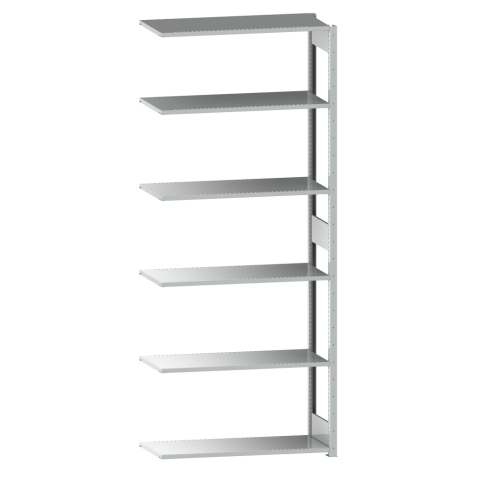 LISTA - Rayonnage universel L1006 unité annexe (LxPxH) 1300x600x2500mm 6 rayons à fentes (160kg) Gris clair RAL 7035