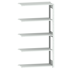 LISTA - Rayonnage universel L1006 unité annexe (LxPxH) 1300x400x2000mm 5 rayons à fentes (220kg) Gris clair RAL 7035