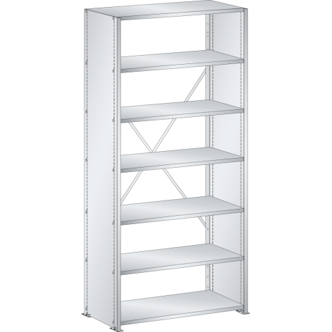 LISTA - Rayonnage universel L1006 unité de base (LxPxH) 1000x350x2200mm 7 rayons lisse (80kg) Gris clair RAL 7035
