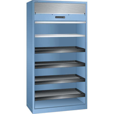 LISTA - Armoire à rideau (LxPxH) 1000x580x1950mm 2 rayons, 4 rayons extensibles KEY Lock Bleu clair RAL 5012