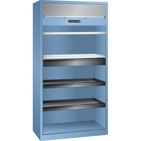LISTA - Armoire à rideau (LxPxH) 1000x580x1950mm 2 rayons, 1 tiroir, 2 rayons extensibles KEY Lock Bleu clair RAL 5012