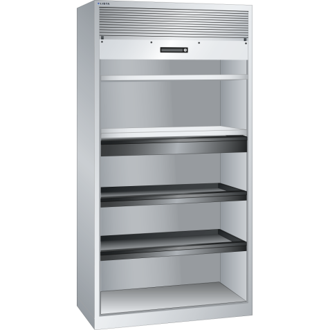 LISTA - Armoire à rideau (LxPxH) 1000x580x1950mm 2 rayons, 1 tiroir, 2 rayons extensibles KEY Lock Gris clair RAL 7035