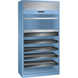 LISTA - Armoire à rideau (LxPxH) 1000x580x1950mm 2 rayons, 1 tiroir, 4 rayons extensibles KEY Lock Bleu clair RAL 5012