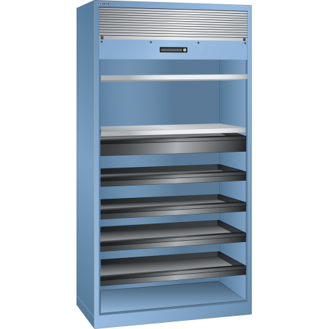 LISTA - Armoire à rideau (LxPxH) 1000x580x1950mm 2 rayons, 1 tiroir, 4 rayons extensibles KEY Lock Bleu clair RAL 5012