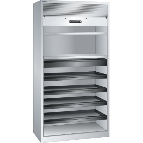 LISTA - Armoire à rideau (LxPxH) 1000x580x1950mm 2 rayons, 1 tiroir, 4 rayons extensibles KEY Lock Gris clair RAL 7035
