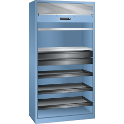 LISTA - Armoire à rideau (LxPxH) 1000x580x1950mm 2 rayons, 2 tiroirs, 3 rayons extensibles KEY Lock Bleu clair RAL 5012