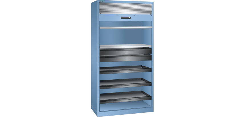 Armoire à rideau Lista H 195 x L 100 x P 58 cm 2 étagères amovibles, 2 tiroirs, 3 étagères extensibles Key Lock