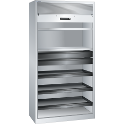 LISTA - Armoire à rideau (LxPxH) 1000x580x1950mm 2 rayons, 2 tiroirs, 3 rayons extensibles KEY Lock Gris clair RAL 7035