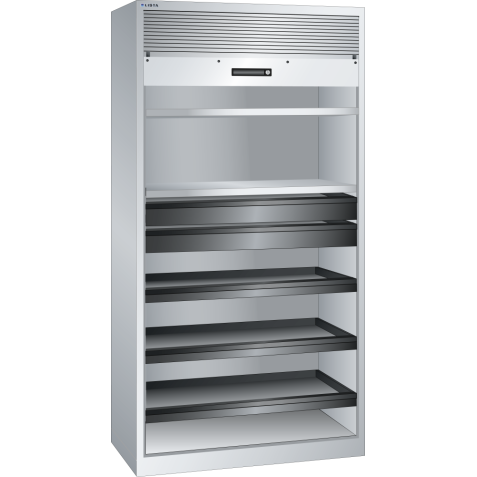 LISTA - Armoire à rideau (LxPxH) 1000x580x1950mm 2 rayons, 2 tiroirs, 3 rayons extensibles KEY Lock Gris clair RAL 7035