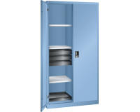 Armoire à 2 portes battantes pleines Lista H 195 x L 100 x P 58 cm 6 étagères amovibles, 6 tiroirs, 2 étagères extensibles Key Lock