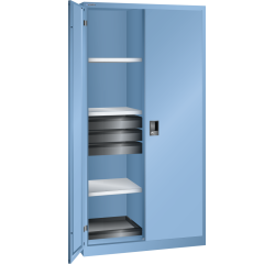 Armoire à 2 portes battantes pleines Lista H 195 x L 100 x P 58 cm 6 étagères amovibles, 6 tiroirs, 2 étagères extensibles Key Lock