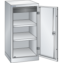 LISTA - Armoire à portes battantes avec 1 porte en tôle pleine charnière (LxPxH) 500x580x1000mm 2 rayons, 1 tiroir KEY Lock Gris clair RAL 7035