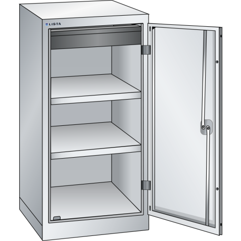 LISTA - Armoire à portes battantes avec 1 porte en tôle pleine charnière (LxPxH) 500x580x1000mm 2 rayons, 1 tiroir KEY Lock Gris clair RAL 7035