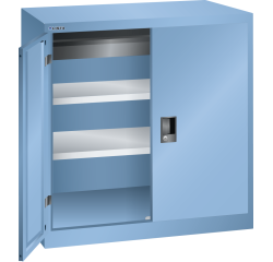 Armoire à 2 portes battantes pleines charnières Lista H 100 x L 100 x P 58 cm 2 étagères amovibles, 1 tiroir Key Lock