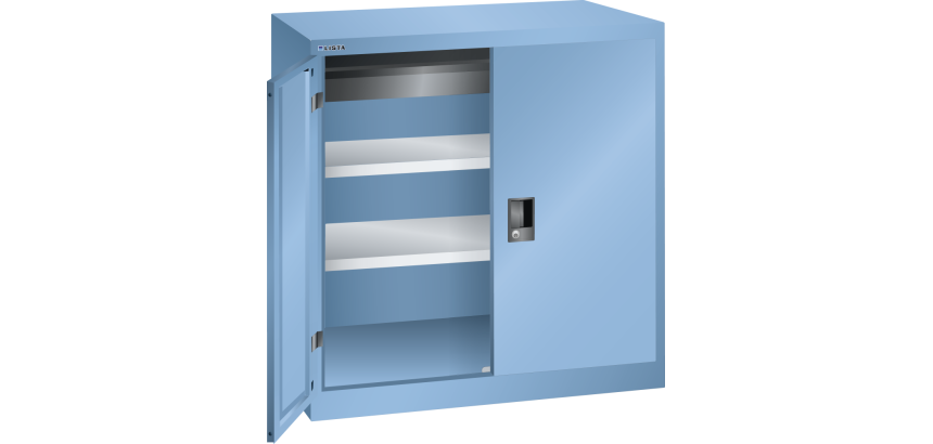 Armoire à 2 portes battantes pleines charnières Lista H 100 x L 100 x P 58 cm 2 étagères amovibles, 1 tiroir Key Lock
