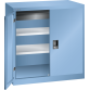 LISTA - Armoire à portes battantes avec 2 portes en tôle pleine charnière (LxPxH) 1000x580x1000mm 2 rayons, 1 tiroir KEY Lock Bleu clair RAL 5012