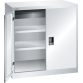 LISTA - Armoire à portes battantes avec 2 portes en tôle pleine charnière (LxPxH) 1000x580x1000mm 2 rayons, 1 tiroir KEY Lock Gris clair RAL 7035