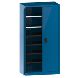 LISTA - Armoire à portes battantes avec 2 portes en tôle pleine charnière (LxPxH) 1000x580x1950mm 2 rayons, 4 rayons extensibles KEY Lock Bleu clair RAL 5012