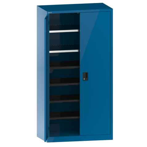 LISTA - Armoire à portes battantes avec 2 portes en tôle pleine charnière (LxPxH) 1000x580x1950mm 2 rayons, 4 rayons extensibles KEY Lock Bleu clair RAL 5012