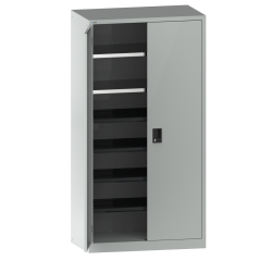 Armoire à 2 portes battantes pleines charnière Lista H 195 x L 100 x P 58 cm 2 étagères amovibles, 4 étagères extensibles Key Lock