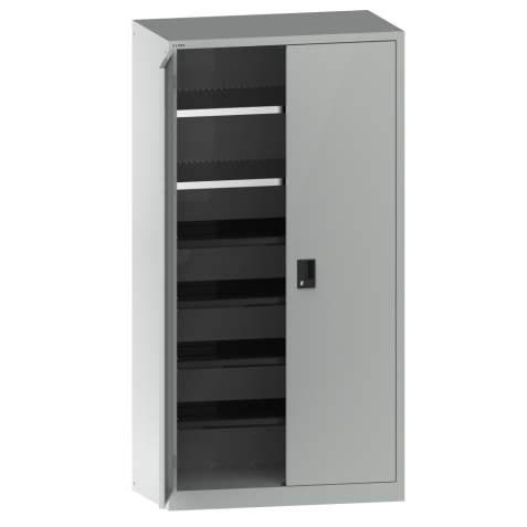 LISTA - Armoire à portes battantes avec 2 portes en tôle pleine charnière (LxPxH) 1000x580x1950mm 2 rayons, 4 rayons extensibles KEY Lock Gris clair RAL 7035