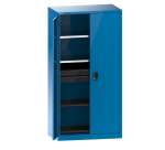 Armoire à 2 portes battantes pleines charnière Lista H 195 x L 100 x P 58 cm 2 étagères amovibles, 3 tiroirs et 2 étagères extensibles Key Lock