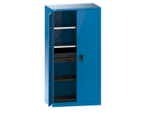 Armoire à 2 portes battantes pleines charnière Lista H 195 x L 100 x P 58 cm 2 étagères amovibles, 3 tiroirs et 2 étagères extensibles Key Lock