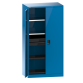 LISTA - Armoire à portes battantes avec 2 portes en tôle pleine charnière (LxPxH) 1000x580x1950mm 2 rayons, 3 tiroirs, 2 rayons extensibles KEY Lock Bleu clair RAL 5012